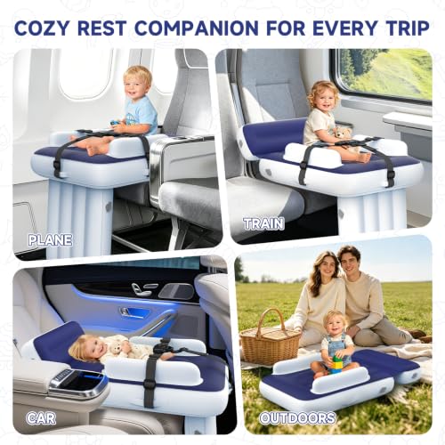 Inflatable Toddler Airplane Bed - Portable Kids Travel Bed with Cup Holder