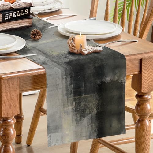 Black Grey Watercolor Table Runner 90 Inches Long (13"x90")