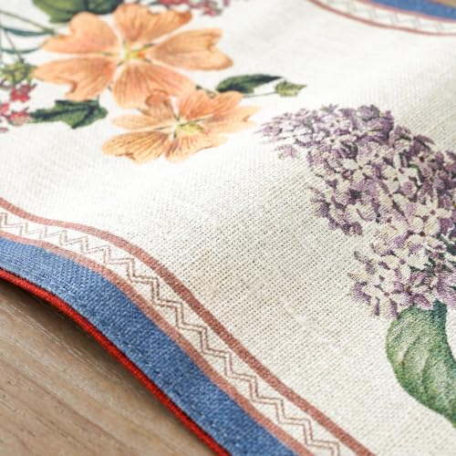 Artoid Mode Beige Blue Floral Farmhouse Linen Table Runner 13x72 Inch - Durable & Elegant Home Decor