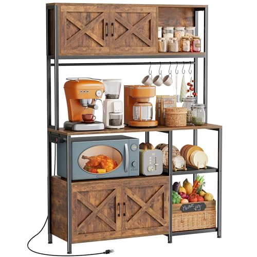 Large Kitchen Bakers Rack with Power Outlet, Microwave Stand and Storage