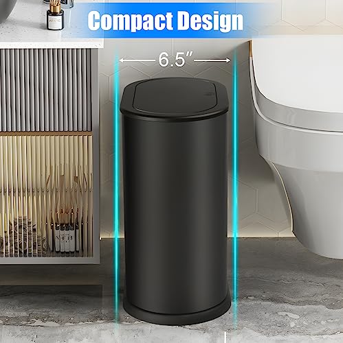 Stainless Steel Slim Bathroom Trash Can 1.8 Gallon with Pop-Up Lid
