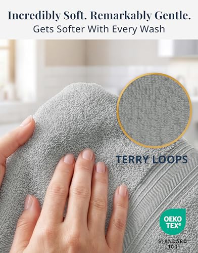 100% Cotton Hand Towels - 4 Pack Soft & Absorbent Grey Bath Towels 16x28