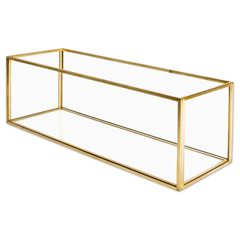 Koyal Wholesale 1 Pcs Long Glass Candle Holder Tray 24 Inch Gold and Glass Long Tray for Table Centerpiece, Rectangular Candle Holder, Long Gold Rectangle Tray, Wedding Table Centerpieces
