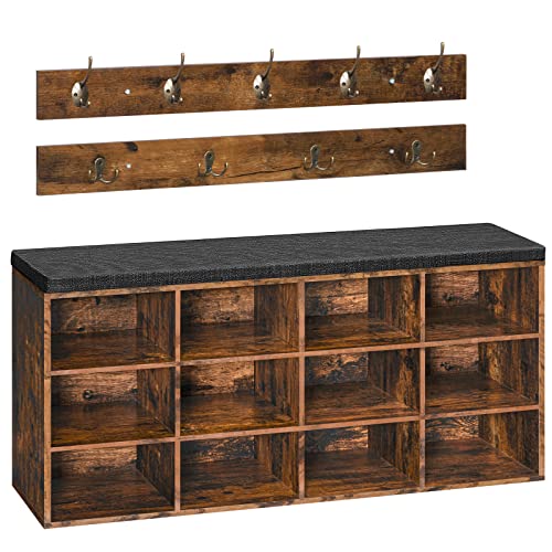 Entryway Shoe Storage Bench with Cushion and 12 Cubbies, 39.4-Inch