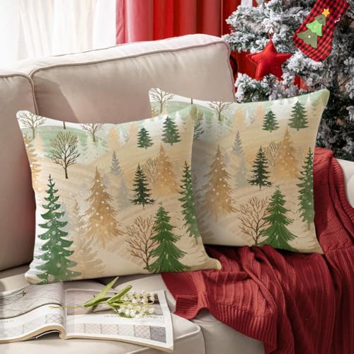 RABUSOFA Green 18x18 Inch Christmas Tree Decorative Pillow Cover - Holiday Farmhouse Decor