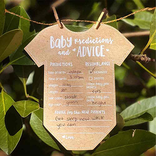 Kate Aspen Baby Predictions Advice Cards Kraft & White - Baby Shower Game & Keepsake