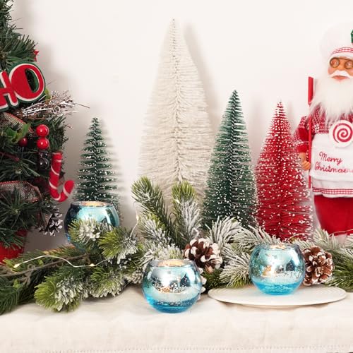 Homemory 24 Pack Blue Mercury Glass Votive Candle Holders – Round Tealight Holders for Weddings, Holidays & Home Decor (Blue, 2" x 2")