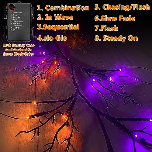 6ft Halloween Willow Vine Lighted Garland with 54 Orange & Purple LEDs