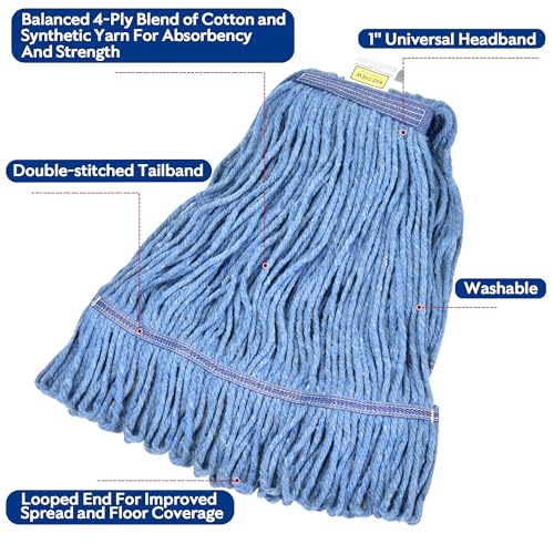 Heavy Duty Commercial Mop Head Refills - Blue Cotton Looped End (Pack of 3)