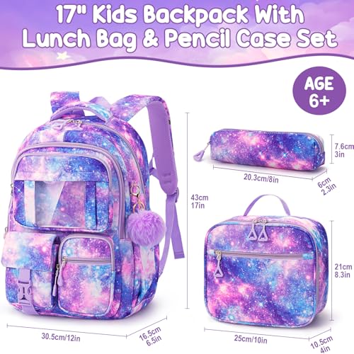3-Piece Girls Galaxy School Backpack Set with Lunch Box & Pencil Case