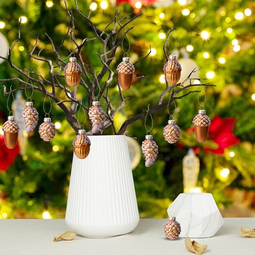 Watayo 12Pcs Christmas Glass Pinecone Ornaments - A Style, Holiday Decor