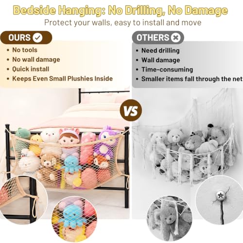 2 Pack Stuffed Animal Bedside Storage Net, Cotton Plush Toy Organizer