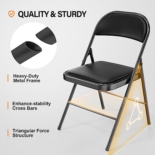 10-Pack Padded Folding Chairs with PU Leather Seats, 350 lbs Capacity