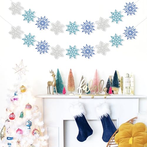 Snowflake Garland Banner Christmas Decorations - 2 Pack, Glitter, 9.8ft