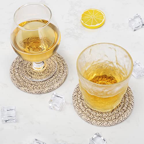 8-Piece Woven Cotton Drink Coaster Set with Holder, 4.3-Inch Absorbent Coasters