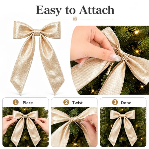 DULEFUN Gold Glitter Christmas Tree Bows Decorations 24 Pack