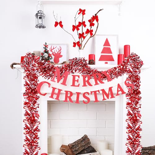 Christmas Red and Silver Tinsel Garland 49.2Ft Decoration for Holiday Parties