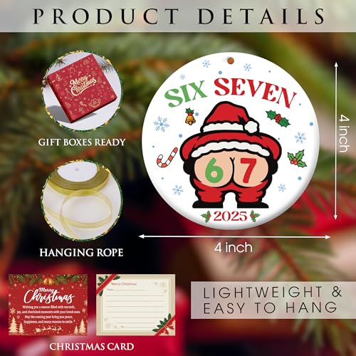 KATINAT Funny 6 7 Santa Christmas Ornament - Viral Meme Holiday Decor, Stocking Stuffer, Coworker Gift, Variation: Funny 67 Santa 2