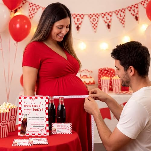 Sinload 54 Pcs Baby Shower Game Red She's Ready to Pop Belly Measure Kit