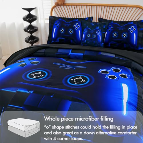 6-Piece Gamer Comforter Set Full Size - 3D Video Game Bedding for Boys