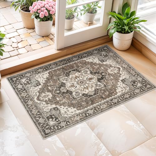 2x3 Washable Entryway Rug, Vintage Distressed Non-Slip Oriental Area Mat