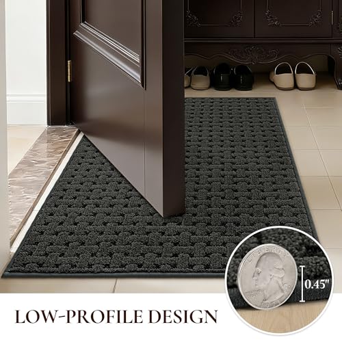 Large Indoor Door Mat 32"x48" - Non-Slip Absorbent Entryway Rug, Dark Grey
