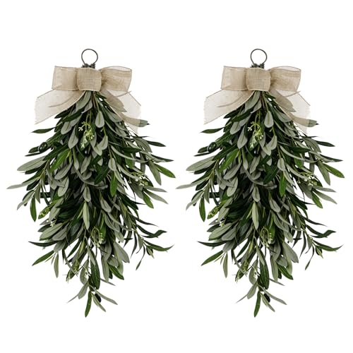 22-Inch Artificial Olive Teardrop Swag, Set of 2 Realistic Greenery Decor