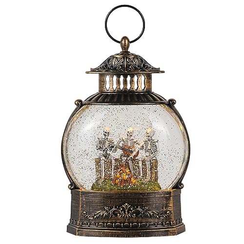 Halloween Skeleton Snow Globe Lantern with Glitter and 6-Hour Timer