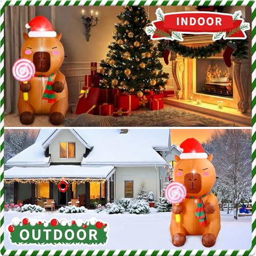 5ft Capybara Christmas Inflatable Outdoor Decor with LED Lights - Anroog