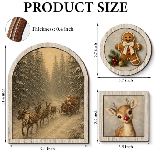 YeleY Xmas-01 3-Piece Vintage Santa Sleigh Wall Art Set with Frames