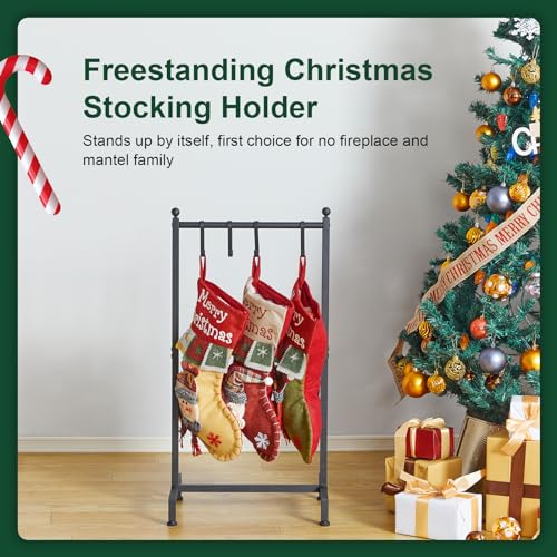 Free Standing Christmas Stocking Holder Stand with 4 Hooks, Heavy Duty Metal
