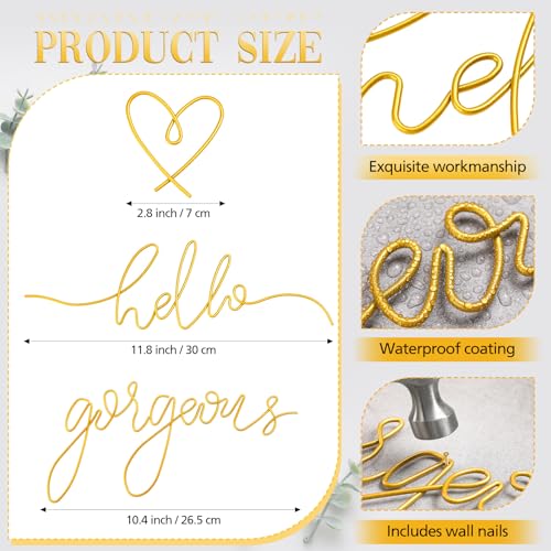 Hello Gorgeous Metal Wall Art - 3-Piece Gold Minimalist Script Decor Set