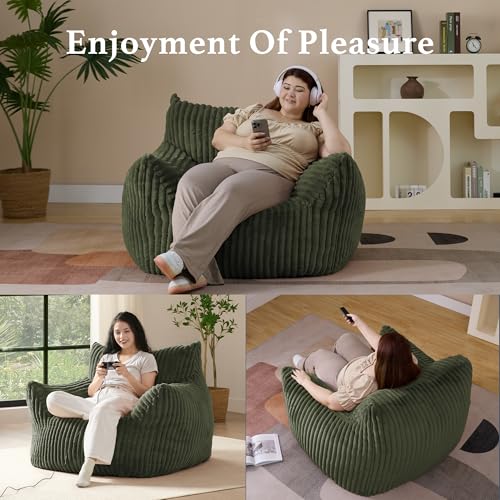 Oversized Corduroy Bean Bag Chair for Adults with Armrests - Green