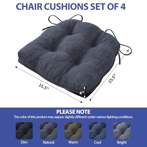Memory Foam Dining Chair Cushions, 15.5-inch Non-Slip Seat Pads (Set of 4)