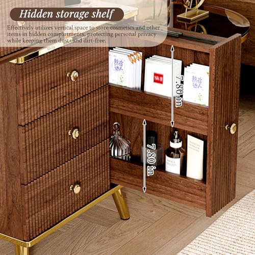 Modern Makeup Vanity Desk with Lighted Mirror, 7 Drawers & Charging Station