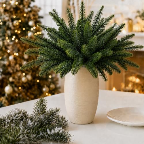 Green / 12 Bundles Artificial Pine Branches Faux Cedar Greenery for Christmas & Holiday Decor