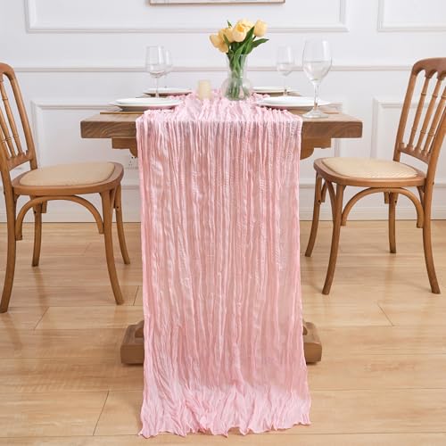 Blush Pink Cheesecloth Table Runner 10ft Sheer Gauze Boho Table Decor