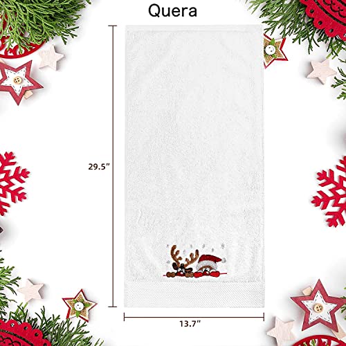 Quera White Christmas Hand Towel - 100% Cotton, Embroidered Reindeer & Santa, 14 x 30 in