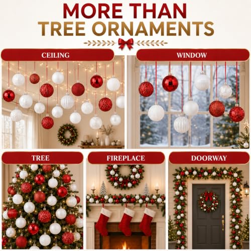 Relaxgiant 36 Pcs Christmas Ceiling Decorations - Red & White Ornaments Set