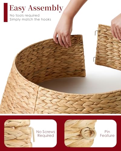 HAPPYCLUB 28in Christmas Tree Collar - Natural Woven Hyacinth Rattan Basket for 6ft-7.5ft Trees