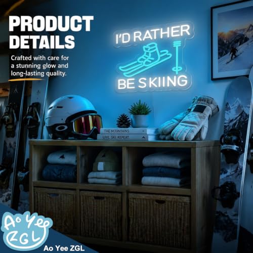 Ao Yee ZGL I’d Rather Be Skiing Neon Sign - Skiing Lovers Room Decor, Light - Skiing