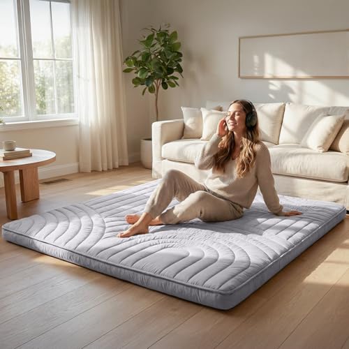 Japanese Floor Mattress Twin Size, 2.5-Inch Foldable Futon Bed with Washable Cover