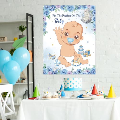 Pin the Pacifier Baby Shower Game - Blue Elephant Theme Party Activity
