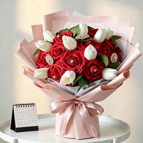 25pcs Dark Red Artificial Roses with Bendable Stems for Decor