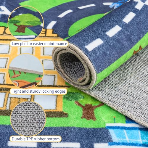 4x5ft Kids City Road Play Mat, Non-Slip Faux Wool Washable Area Rug