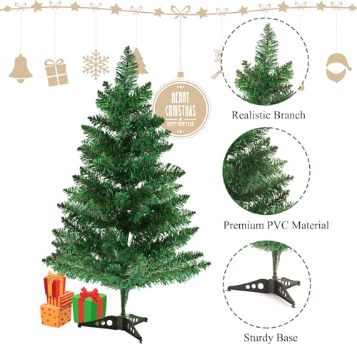 Gloreyan 2FT Green Artificial Christmas Tree Tabletop with Plastic Stand - Mini Xmas Pine