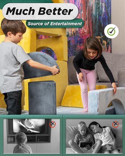 Lunix Modular Kids Play Couch Set - Stone Gray 14-Piece Foam Building & Climbing Set