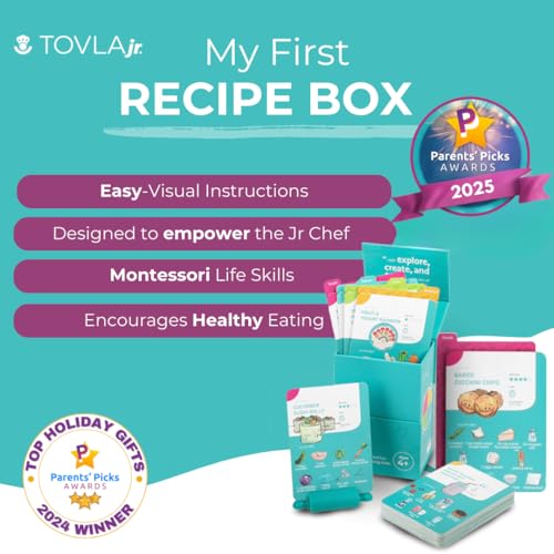 Kids Recipe Box with 36 Visual Step-by-Step Cards and Holder