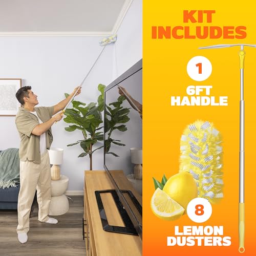 Heavy Duty Extendable Duster Kit with 6 ft Handle & 8 Refills, Lemon Scent