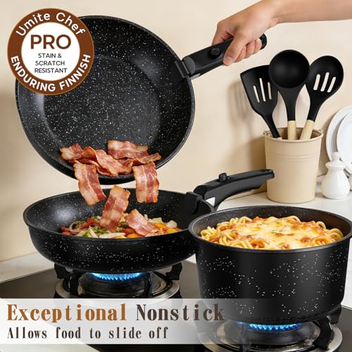 21-Piece Nonstick Cookware Set with Detachable Handle - Ceramic Pots & Pans